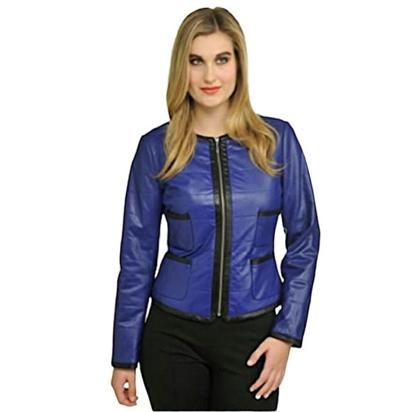 Peter Nygard Blue Faux Leather Jacket - Picture 2 of 10